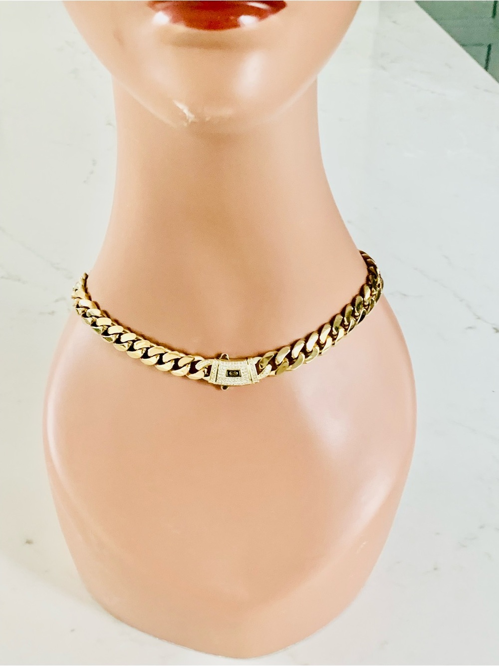 Miami Cuban Link Choker Chain Necklace Gold Plated Iced Out Pave Box Buckle